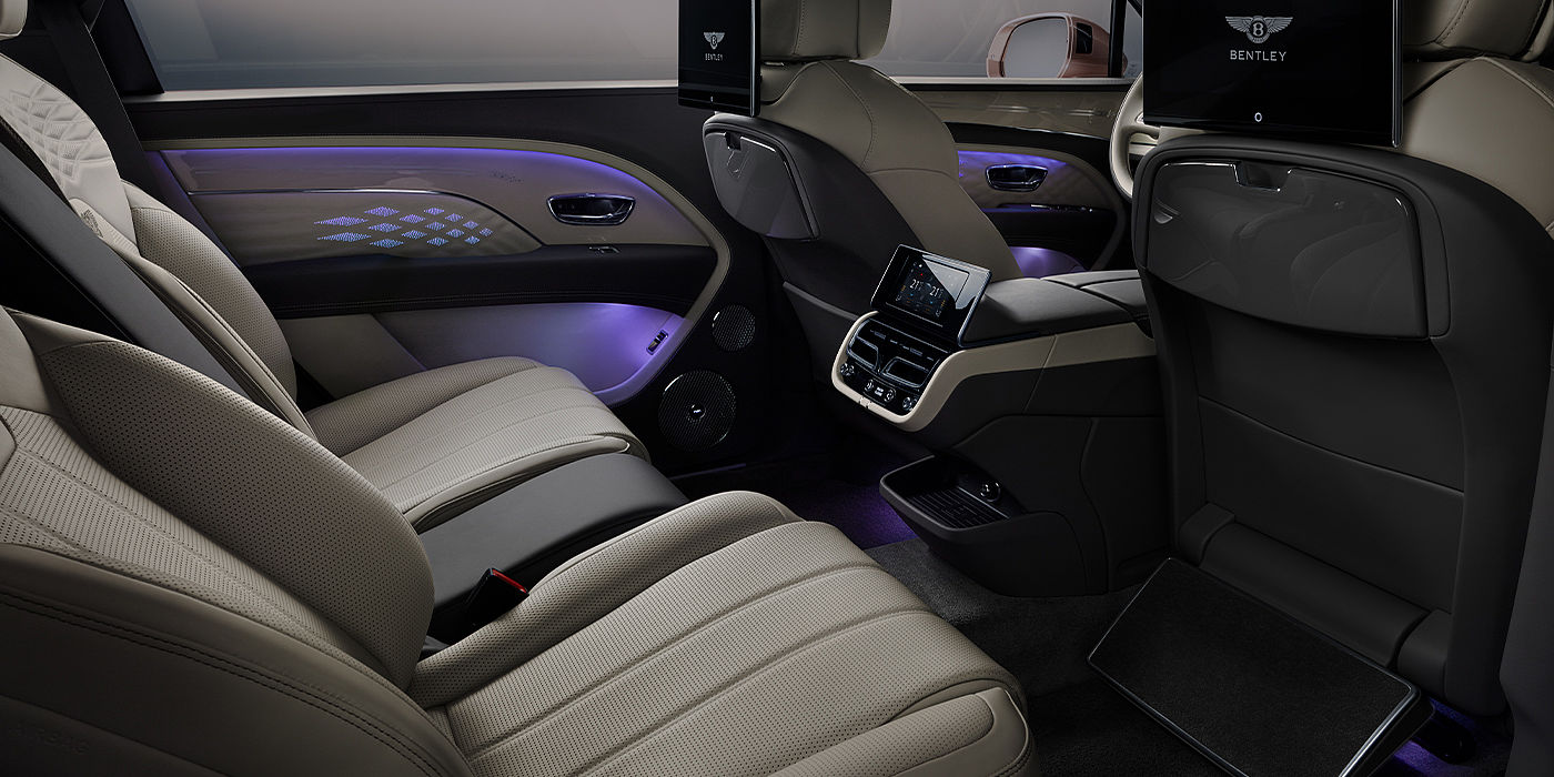 Bentley Katowice Bentley Bentayga EWB Azure SUV rear interior with Bentley Diamond Illumination
