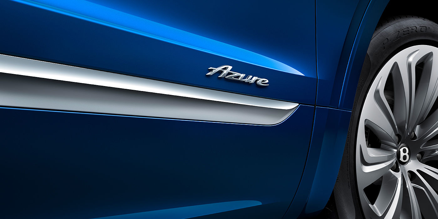 Bentley Katowice Bentley Bentayga Azure SUV Sequin Blue paint with Azure badge close up