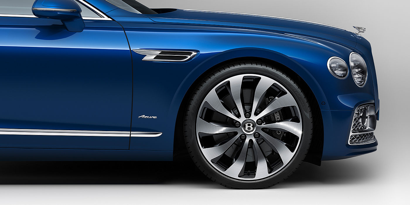 Bentley Katowice Bentley Flying Spur Azure sedan side close up in Sequin Blue paint with Azure badge