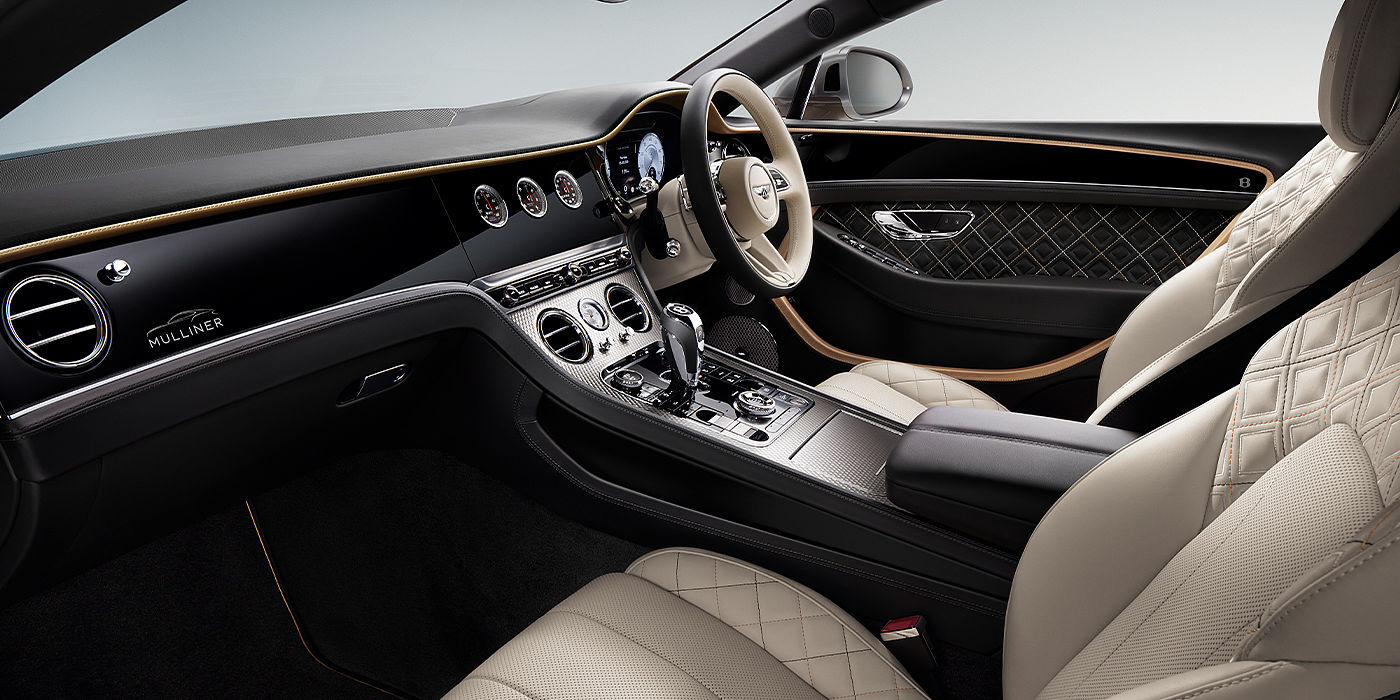 Bentley Katowice Bentley Continental GT Mulliner coupe front interior in Beluga black and Linen hide