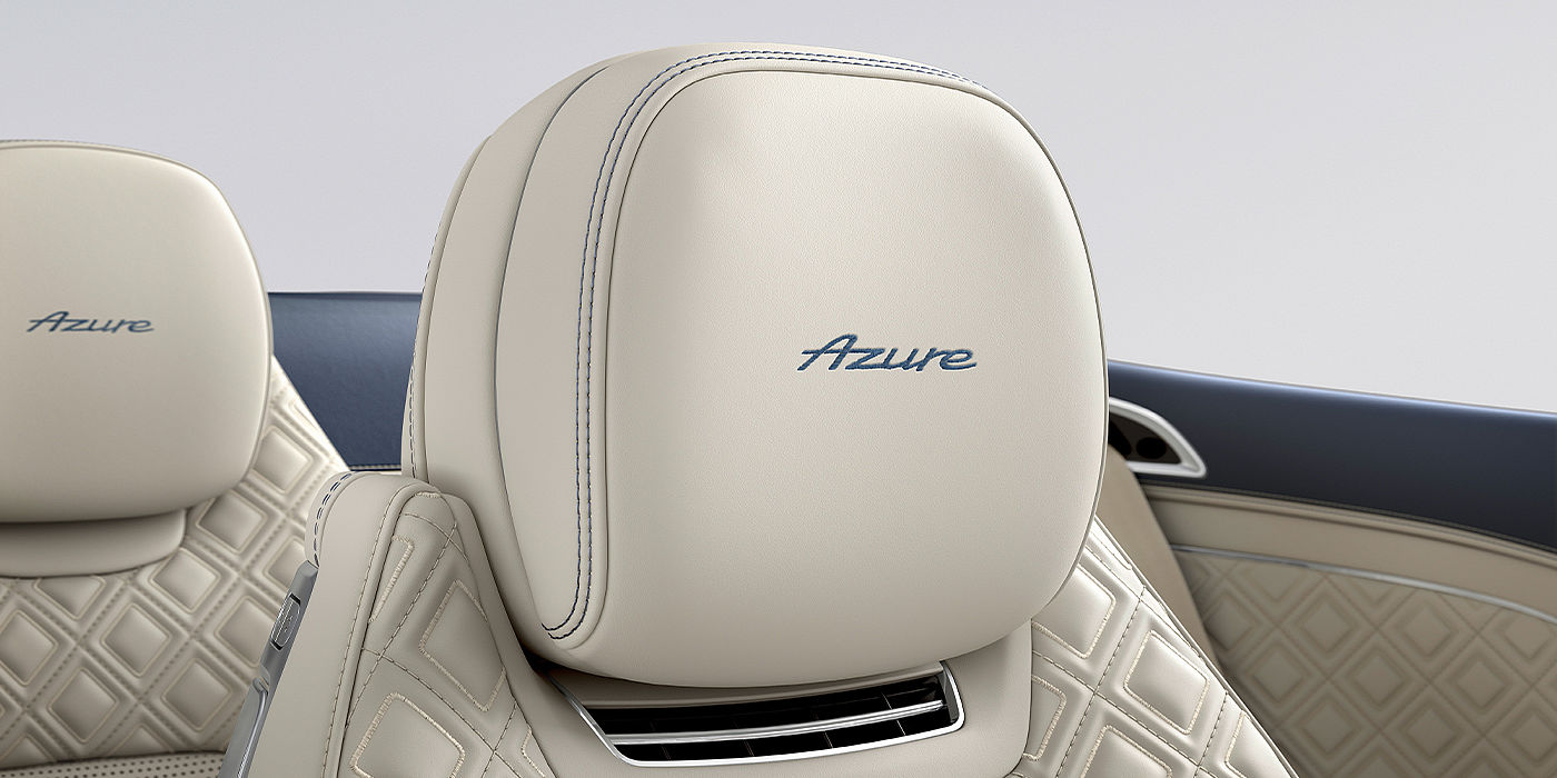 Bentley Katowice Bentley Continental GTC Azure convertible seat detail in Linen hide with Azure emblem